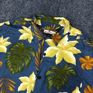 S&D Bahamas Mens Large Blue Hawaiian Floral Rayon Short Sleeve Button Up Shirt